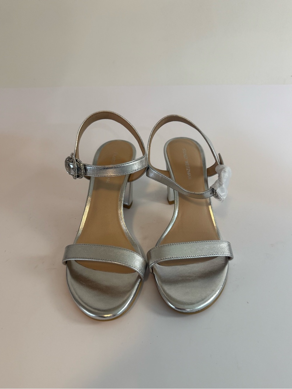Silver Metallic Open-Toe Slingback Heels